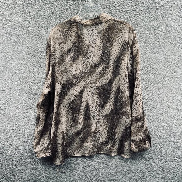 Chicos Womens Top 3 Extra Large Tan Brown Animal Print Button Front Shirt Sheer - Picture 2 of 11